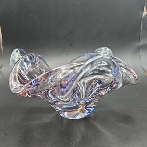 Art Glass Bowl Ashtray UV Blacklight Reactive Glows MCM Trinket Heavy